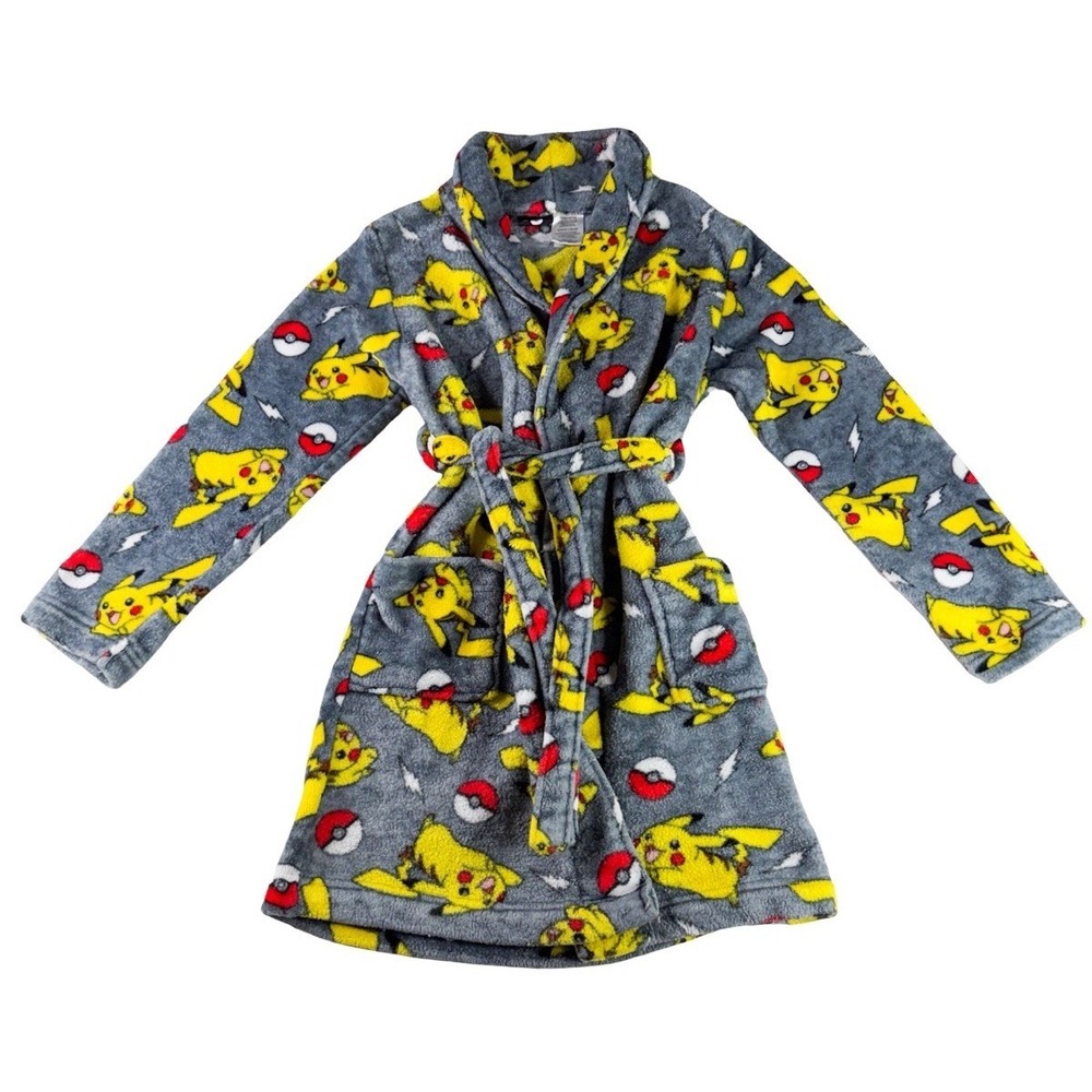 Pokemon Pikachu Fleece Robe Kids Boys 10/12 Plush Bathrobe Pokeball Nintendo